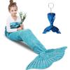 imageAmyHomie Mermaid Tail Blanket Little Mermaid Blanket Soft Crochet All Seasons Sleeping Blanket for Kids Mermaid Gift for GirlsBlue with RufflesKids