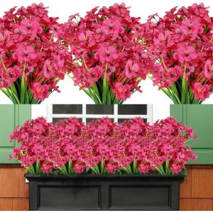imageAmyHomie 20 Bundles Artificial Flowers for Outdoor Outside Spring Summer Decoration UV Resistant Faux Flowers No Fade Fake Plastic Plants Garden Porch Window Box DecoratingFuchsia
