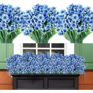 imageAmyHomie 20 Bundles Artificial Flowers for Outdoor Outside Spring Summer Decoration UV Resistant Faux Flowers No Fade Fake Plastic Plants Garden Porch Window Box DecoratingBlue