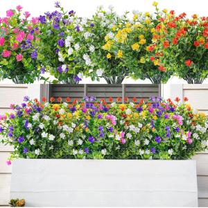 imageAmyHomie 20 Bundles Artificial Flowers for Outdoor Outside Spring Summer Decoration UV Resistant Faux Flowers No Fade Fake Plastic Plants Garden Porch Window Box DecoratingMix Coloreucalyptus