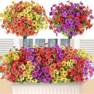 imageAmyHomie 20 Bundles Artificial Flowers for Outdoor Outside Spring Summer Decoration UV Resistant Faux Flowers No Fade Fake Plastic Plants Garden Porch Window Box DecoratingRed Purple Yellow Orange