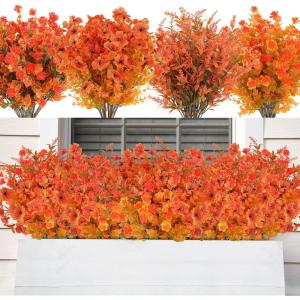imageAmyHomie 20 Bundles Artificial Flowers for Outdoor Outside Spring Summer Decoration UV Resistant Faux Flowers No Fade Fake Plastic Plants Garden Porch Window Box DecoratingMix Orange