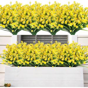 imageAmyHomie 20 Bundles Artificial Flowers for Outdoor Outside Spring Summer Decoration UV Resistant Faux Flowers No Fade Fake Plastic Plants Garden Porch Window Box DecoratingBright Yellow