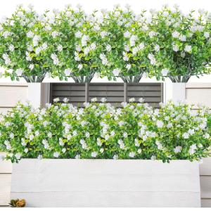 imageAmyHomie 20 Bundles Artificial Flowers for Outdoor Outside Spring Summer Decoration UV Resistant Faux Flowers No Fade Fake Plastic Plants Garden Porch Window Box DecoratingWhiteeucalyptus