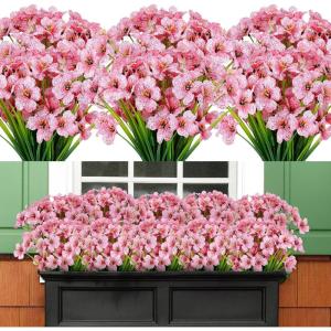 imageAmyHomie 20 Bundles Artificial Flowers for Outdoor Outside Spring Summer Decoration UV Resistant Faux Flowers No Fade Fake Plastic Plants Garden Porch Window Box DecoratingPink