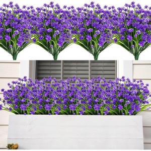imageAmyHomie 20 Bundles Artificial Flowers for Outdoor Outside Spring Summer Decoration UV Resistant Faux Flowers No Fade Fake Plastic Plants Garden Porch Window Box DecoratingDark Purple
