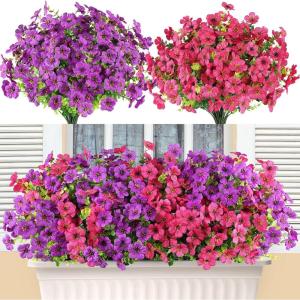 imageAmyHomie 20 Bundles Artificial Flowers for Outdoor Outside Spring Summer Decoration UV Resistant Faux Flowers No Fade Fake Plastic Plants Garden Porch Window Box DecoratingFuchsia Purple