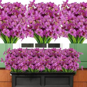 imageAmyHomie 20 Bundles Artificial Flowers for Outdoor Outside Spring Summer Decoration UV Resistant Faux Flowers No Fade Fake Plastic Plants Garden Porch Window Box DecoratingPurple