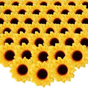 imageAmyHomie 40pcs 35quot Artificial Silk Yellow Sunflower Heads Fabric Floral for Baby Shower Home Decoration Wedding Decor Bride Holding FlowersDIY Garden Craft Art Decor