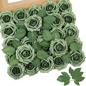 imageAmyHomie Artificial Flower Ivory Rose 25pcs Real Looking Fake Roses wStem for DIY Wedding Bouquets Centerpieces Arrangements Party Baby Shower Home DecorationsGreen