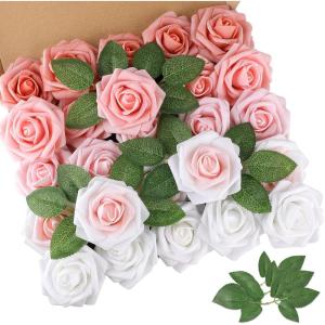 imageAmyHomie Artificial Flower Ivory Rose 25pcs Real Looking Fake Roses wStem for DIY Wedding Bouquets Centerpieces Arrangements Party Baby Shower Home DecorationsShades of Blush