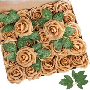 imageAmyHomie Artificial Flower Ivory Rose 25pcs Real Looking Fake Roses wStem for DIY Wedding Bouquets Centerpieces Arrangements Party Baby Shower Home DecorationsGold