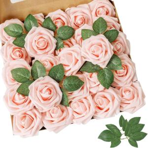 imageAmyHomie Artificial Flower Ivory Rose 25pcs Real Looking Fake Roses wStem for DIY Wedding Bouquets Centerpieces Arrangements Party Baby Shower Home DecorationsBlush Pink