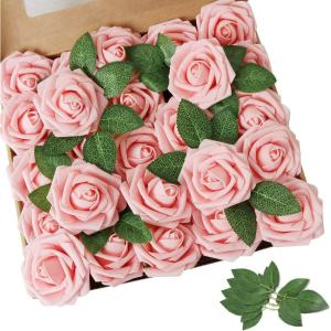 imageAmyHomie Artificial Flower Ivory Rose 25pcs Real Looking Fake Roses wStem for DIY Wedding Bouquets Centerpieces Arrangements Party Baby Shower Home DecorationsPink