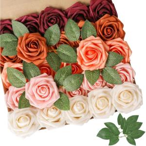 imageAmyHomie Artificial Flower Ivory Rose 25pcs Real Looking Fake Roses wStem for DIY Wedding Bouquets Centerpieces Arrangements Party Baby Shower Home DecorationsShades of Burgundy