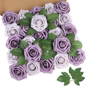 imageAmyHomie Artificial Flower Ivory Rose 25pcs Real Looking Fake Roses wStem for DIY Wedding Bouquets Centerpieces Arrangements Party Baby Shower Home DecorationsPale Lavender  Dusty Violet