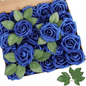 imageAmyHomie Artificial Flower Ivory Rose 25pcs Real Looking Fake Roses wStem for DIY Wedding Bouquets Centerpieces Arrangements Party Baby Shower Home DecorationsRoyal Blue