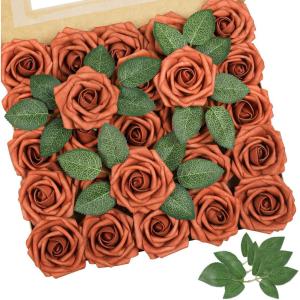 imageAmyHomie Artificial Flower Ivory Rose 25pcs Real Looking Fake Roses wStem for DIY Wedding Bouquets Centerpieces Arrangements Party Baby Shower Home DecorationsBurnt Orange
