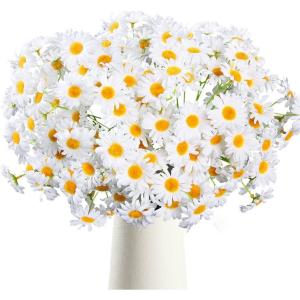 imageAmyHomie Artificial Flowers10 pcs Silk Daisy Artificial Gerber Daisy for Home Decoration Fake Wildflowers Spring Flowers for Wedding DecorationMilk WhiteWhite