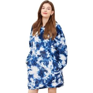 imageAmyHomie Blanket SweatshirtOversized Sherpa Hooded Blanket HoodieFleecehug Hoodie Wearable Blanket for Women Men KidsBlue Tie Dye