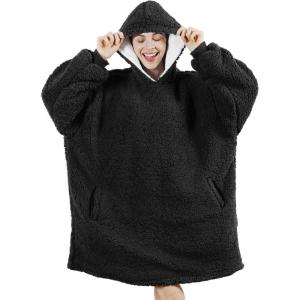 imageAmyHomie Blanket SweatshirtOversized Sherpa Hooded Blanket HoodieFleecehug Hoodie Wearable Blanket for Women Men KidsSherpa Black
