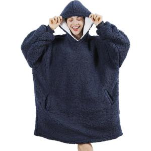 imageAmyHomie Blanket SweatshirtOversized Sherpa Hooded Blanket HoodieFleecehug Hoodie Wearable Blanket for Women Men KidsSherpa Blue