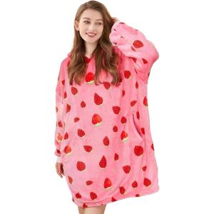 imageAmyHomie Blanket SweatshirtOversized Sherpa Hooded Blanket HoodieFleecehug Hoodie Wearable Blanket for Women Men KidsStrawberry