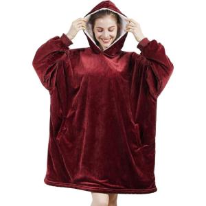 imageAmyHomie Blanket SweatshirtOversized Sherpa Hooded Blanket HoodieFleecehug Hoodie Wearable Blanket for Women Men KidsWine Red