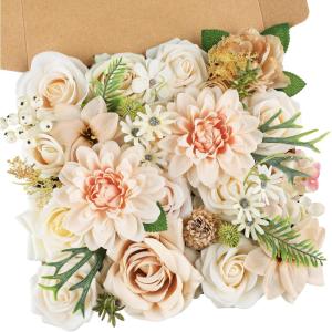 imageAmyHomie Blush Champagne Artificial Flowers Combo Silk Mix Peony Rose Fake Flowers wStem for DIY Wedding Bouquets Centerpieces Arrangements Table Fall Decor Party Bridal Baby Shower Home DecorationsNude Color