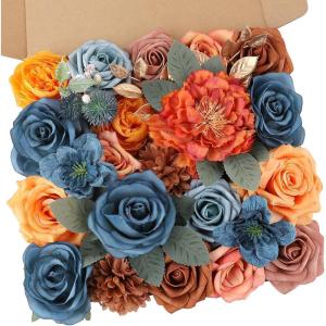 imageAmyHomie Blush Champagne Artificial Flowers Combo Silk Mix Peony Rose Fake Flowers wStem for DIY Wedding Bouquets Centerpieces Arrangements Table Fall Decor Party Bridal Baby Shower Home DecorationsTeal Orange