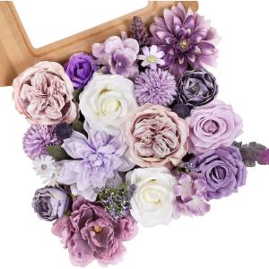 imageAmyHomie Blush Champagne Artificial Flowers Combo Silk Mix Peony Rose Fake Flowers wStem for DIY Wedding Bouquets Centerpieces Arrangements Table Fall Decor Party Bridal Baby Shower Home DecorationsPurple