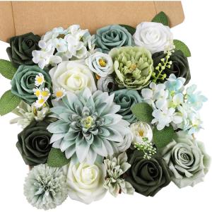 imageAmyHomie Blush Champagne Artificial Flowers Combo Silk Mix Peony Rose Fake Flowers wStem for DIY Wedding Bouquets Centerpieces Arrangements Table Fall Decor Party Bridal Baby Shower Home DecorationsForest Green