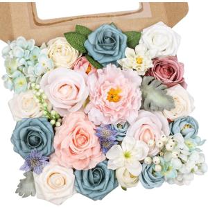 imageAmyHomie Blush Champagne Artificial Flowers Combo Silk Mix Peony Rose Fake Flowers wStem for DIY Wedding Bouquets Centerpieces Arrangements Table Fall Decor Party Bridal Baby Shower Home DecorationsBlue Pink