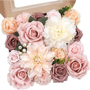imageAmyHomie Blush Champagne Artificial Flowers Combo Silk Mix Peony Rose Fake Flowers wStem for DIY Wedding Bouquets Centerpieces Arrangements Table Fall Decor Party Bridal Baby Shower Home DecorationsBlush Champagne