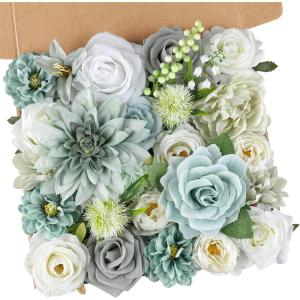 imageAmyHomie Blush Champagne Artificial Flowers Combo Silk Mix Peony Rose Fake Flowers wStem for DIY Wedding Bouquets Centerpieces Arrangements Table Fall Decor Party Bridal Baby Shower Home DecorationsTeal Blue