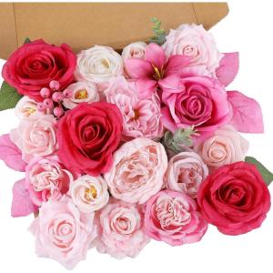 imageAmyHomie Blush Champagne Artificial Flowers Combo Silk Mix Peony Rose Fake Flowers wStem for DIY Wedding Bouquets Centerpieces Arrangements Table Fall Decor Party Bridal Baby Shower Home DecorationsFuchsia Pink