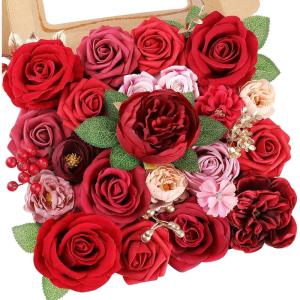 imageAmyHomie Blush Champagne Artificial Flowers Combo Silk Mix Peony Rose Fake Flowers wStem for DIY Wedding Bouquets Centerpieces Arrangements Table Fall Decor Party Bridal Baby Shower Home DecorationsDark Red