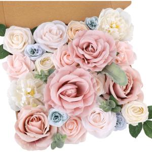 imageAmyHomie Blush Champagne Artificial Flowers Combo Silk Mix Peony Rose Fake Flowers wStem for DIY Wedding Bouquets Centerpieces Arrangements Table Fall Decor Party Bridal Baby Shower Home DecorationsMorandi Pink