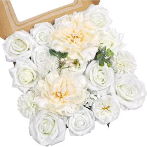 imageAmyHomie Blush Champagne Artificial Flowers Combo Silk Mix Peony Rose Fake Flowers wStem for DIY Wedding Bouquets Centerpieces Arrangements Table Fall Decor Party Bridal Baby Shower Home DecorationsCharming White