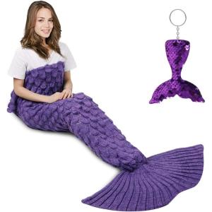 imageAmyHomie Mermaid Tail Blanket Kids Soft Blanket Crochet Mermaid Sleeping Bag Mermaid Gift for GirlsFish Scales Purple KidsFish Scale Purple