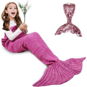 imageAmyHomie Mermaid Tail Blanket Kids Soft Blanket Crochet Mermaid Sleeping Bag Mermaid Gift for GirlsFish Scales Purple KidsPink