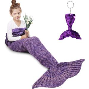 imageAmyHomie Mermaid Tail Blanket Kids Soft Blanket Crochet Mermaid Sleeping Bag Mermaid Gift for GirlsFish Scales Purple KidsPurple Xin