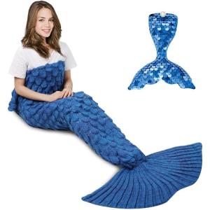 imageAmyHomie Mermaid Tail Blanket Kids Soft Blanket Crochet Mermaid Sleeping Bag Mermaid Gift for GirlsFish Scales Purple KidsScaleblue