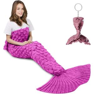imageAmyHomie Mermaid Tail Blanket Kids Soft Blanket Crochet Mermaid Sleeping Bag Mermaid Gift for GirlsFish Scales Purple KidsScalepink