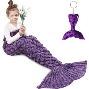 imageAmyHomie Mermaid Tail Blanket Little Mermaid Blanket Soft Crochet All Seasons Sleeping Blanket for Kids Mermaid Gift for GirlsVioletKids