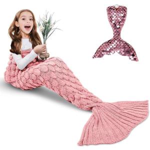 imageAmyHomie Mermaid Tail Blanket Soft Crochet Sleeping Bag Blanket for Kids Adults Mermaid Gift for GirlsRainbowKidsLight Pink