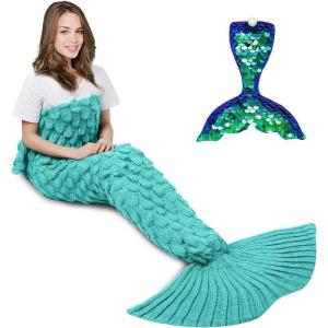 imageAmyHomie Mermaid Tail Blanket Soft Crochet Sleeping Bag Blanket for Kids Adults Mermaid Gift for GirlsRainbowKidsScalemint