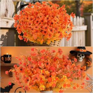 imageAmyHomie 32 Bundles Orange Fall Artificial Flowers for Outdoor Fall Decor