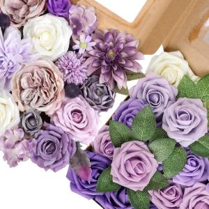 imageAmyHomie Artificial Flowers Combo and Seriesc Purple Rose 25pcs Real Looking Fake Roses wStem for DIY Wedding Bouquets Centerpieces Arrangements Party Baby Shower Home Decorations