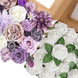 imageAmyHomie Artificial Flowers Combo and White Rose 25pcs Real Looking Fake Roses wStem for DIY Wedding Bouquets Centerpieces Arrangements Party Baby Shower Home Decorations